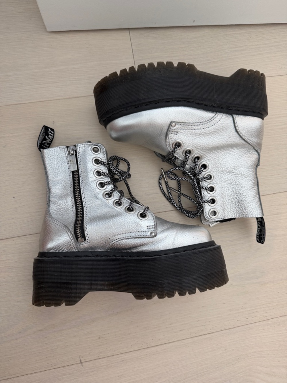 Dr. Martens Silver Platform Boots - Chunky Lace-Up
